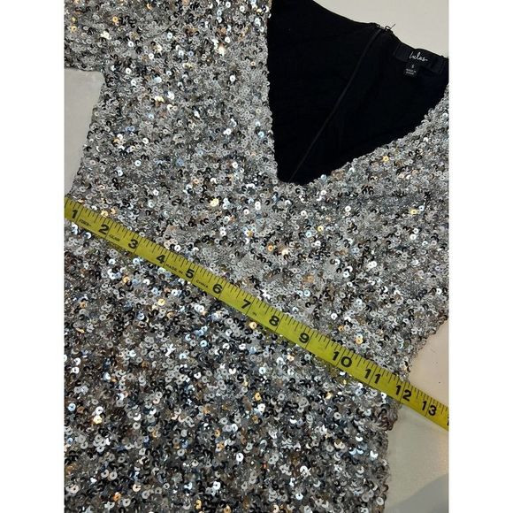 Lulus Dress Womens Small New You Silver Sequin Long Sleeve Bodycon Mini Cocktail - Picture 10 of 13